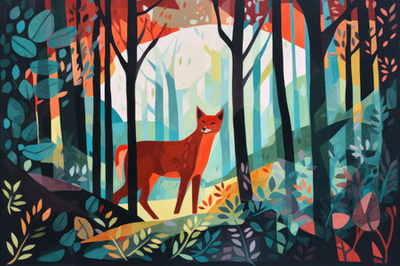 Wild red fox in the forest, vector illustration. wild animal in the forest.の素材