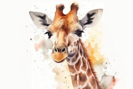 Watercolor illustration of giraffe on white background. Hand drawn watercolor illustration.の素材