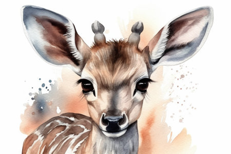 Watercolor portrait of a deer. Hand-drawn illustration on white background.の素材
