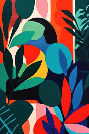 Abstract background with tropical leaves and plants. contemporary art collage.の素材