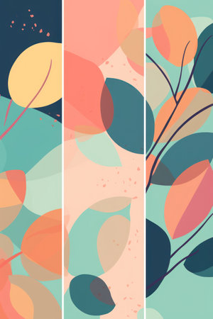 Set of four banners with abstract leaves and branches. vector illustration.の素材