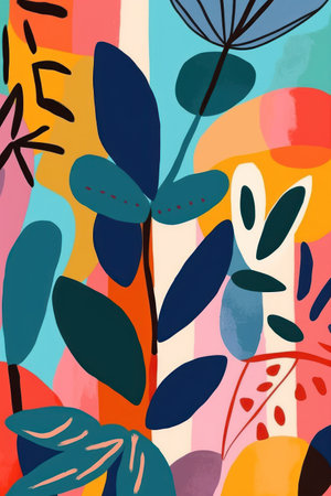 Seamless pattern with abstract plants and leaves. vector illustration.の素材