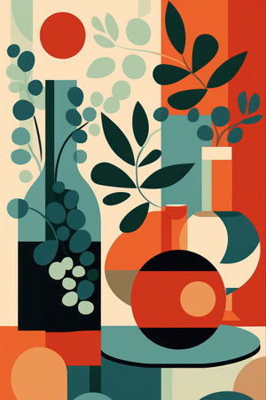 Retro background with bottles and vases. Vector illustration in flat style.の素材