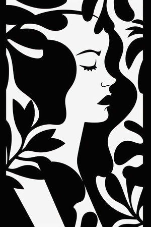 beautiful woman silhouette in profile. vector illustration. black and white.の素材