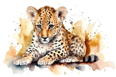 Watercolor sketch of a leopard cub. hand-drawn illustrationの素材