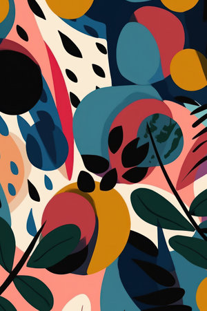 Abstract floral seamless pattern with hand drawn organic shapes and doodle elements. vector illustration.の素材