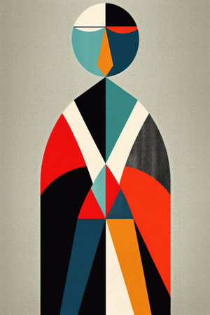 Abstract colorful art in the form of a silhouette of a man.の素材