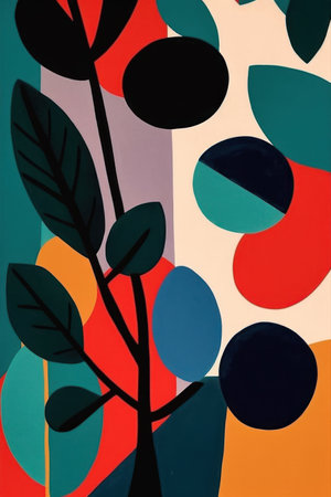 abstract background with colorful circles and leaves, hand-drawn illustrationの素材