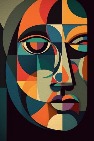 Abstract portrait of a woman combined with geometric shapes. contemporary art collage.の素材