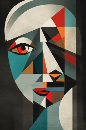 Abstract portrait of beautiful woman combined with geometric shapes. contemporary art collage.の素材