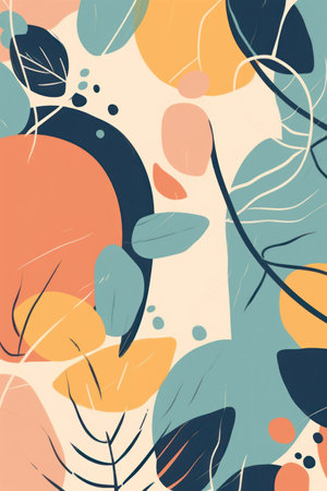 Abstract floral seamless pattern with hand drawn leaves and spots. vector illustrationの素材