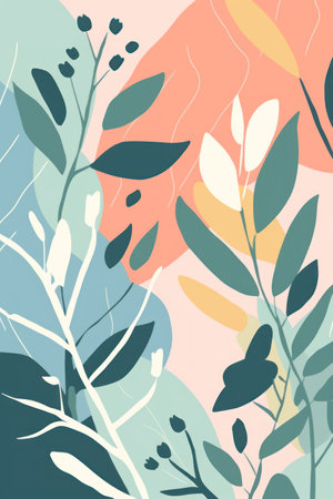 Abstract floral background with leaves and flowers in pastel colors. vector illustrationの素材