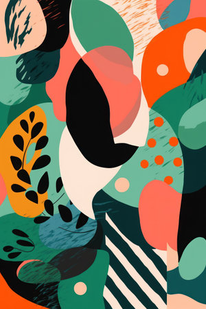 Seamless pattern with abstract shapes and doodles. hand drawn vector illustration.の素材