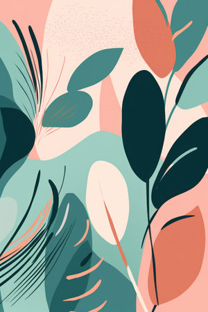 Abstract floral background with hand drawn leaves in pastel colors. vector illustration.の素材