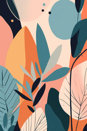 Abstract background with leaves and spots in pastel colors. vector illustration.の素材