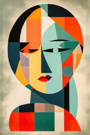 Abstract portrait of a beautiful woman combined with geometric elements. contemporary art collage.の素材