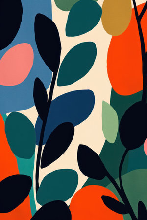 abstract background with a pattern of leaves and branches on a colored backgroundの素材