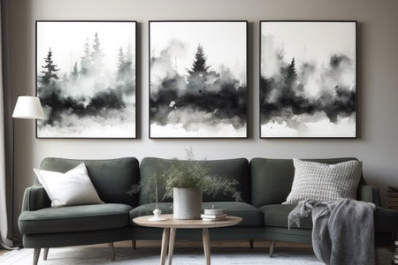 Living room interior with two posters on wall. 3d rendering.の素材