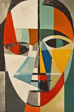 Abstract colorful face painting. contemporary art collage. Fragment of artwork.の素材