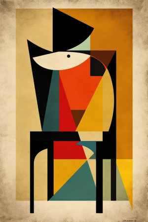 Retro abstract art collage with fox. Grunge background.の素材