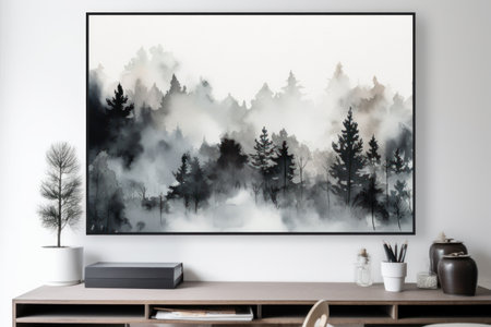 Modern living room interior with art painting on the wall. 3D Renderingの素材