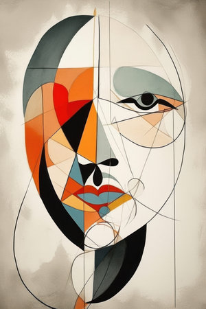 Abstract colorful portrait of a woman in profile. modern art collage.の素材