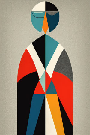 Abstract image of a man in a suit made of geometric shapes.の素材