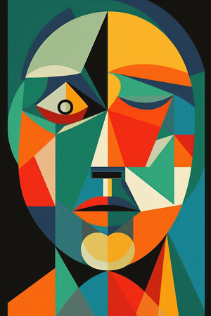 Abstract colorful portrait of a man combined with geometric shapes, vector illustrationの素材