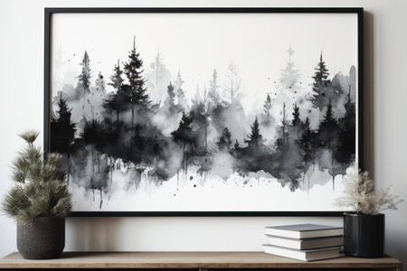 Mock up poster with a picture of a forest in the foregroundの素材