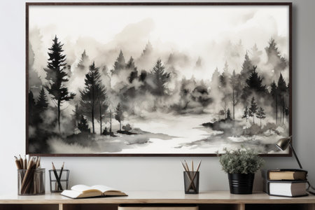 Modern interior design. Picture on the wall. 3D rendering.の素材