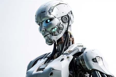 Robot with white background. Artificial intelligence. 3d rendering.の素材