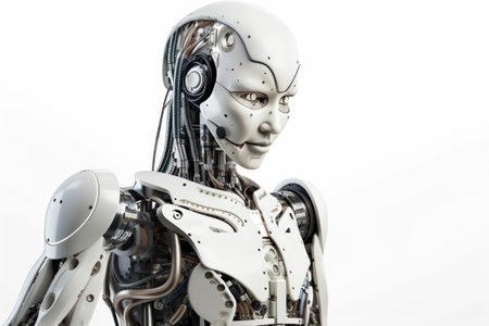 3d rendering robot or cyborg with white backgroungの素材