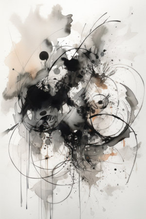 abstract black and white watercolor background with grunge brush strokesの素材