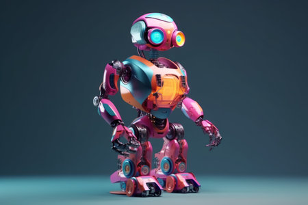 3d rendering of a robot on a blue background with copy spaceの素材