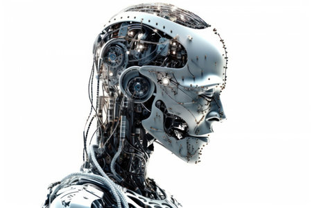 3d rendering of an artificial intelligence robot isolated on a white backgroundの素材