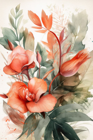 floral background, watercolor painting on paper, beautiful bouquetの素材