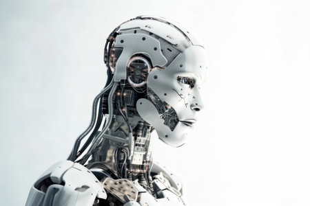 3d rendering robot or cyborg with empty space on white backgroundの素材