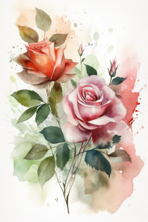 Watercolor illustration of roses. Hand drawn watercolor illustration with flowers.の素材