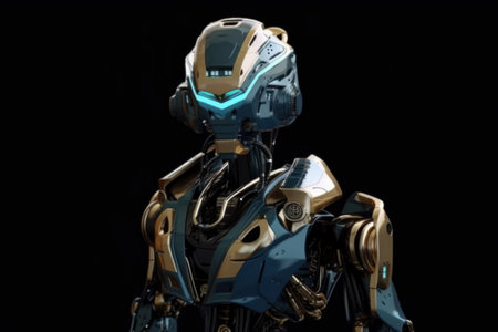 Close up of toy robot on black backgroundの素材