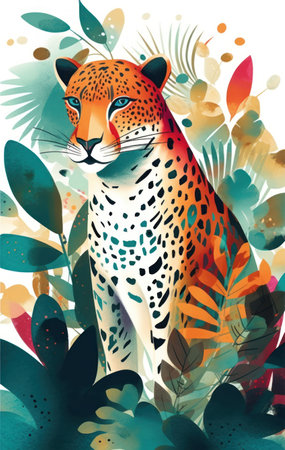 Leopard in the jungle. Hand-drawn illustration. Vector.の素材