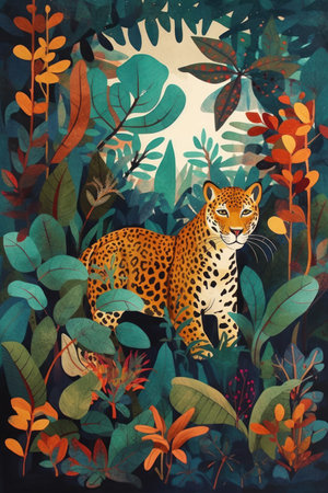 Leopard in the jungle. watercolor painting. vector illustration.の素材