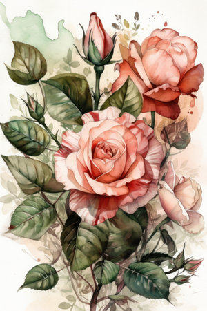 Watercolor painting of roses on a white background. hand-drawn illustration.の素材