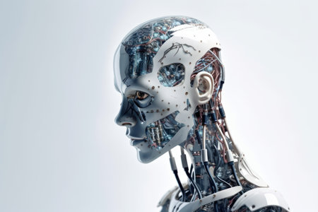 3D rendering of a female robot isolated on a white studio backgroundの素材