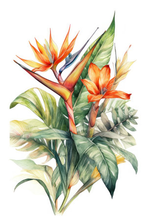 Beautiful vector image with nice watercolor strelitzia flowerの素材