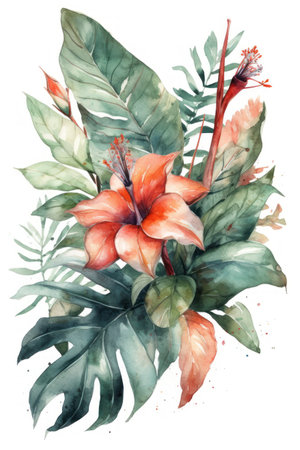 Beautiful vector image with nice watercolor hibiscus flowersの素材