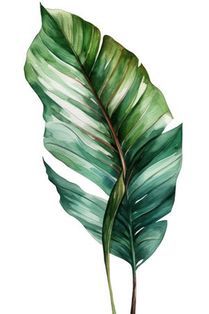 Watercolor monstera leaf isolated on white background. Hand painted illustrationの素材