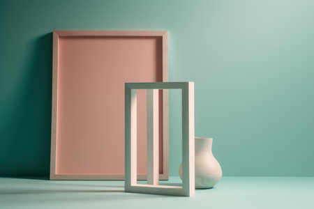 Empty frame and vase on pastel background. 3d renderingの素材