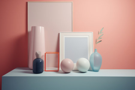 3d render of interior scene with vase and picture frame.の素材