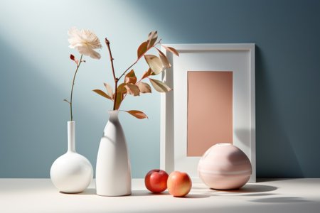 3d render of modern interior with white vase and painting frameの素材