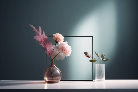 Flowers in a vase on the table. 3d renderingの素材